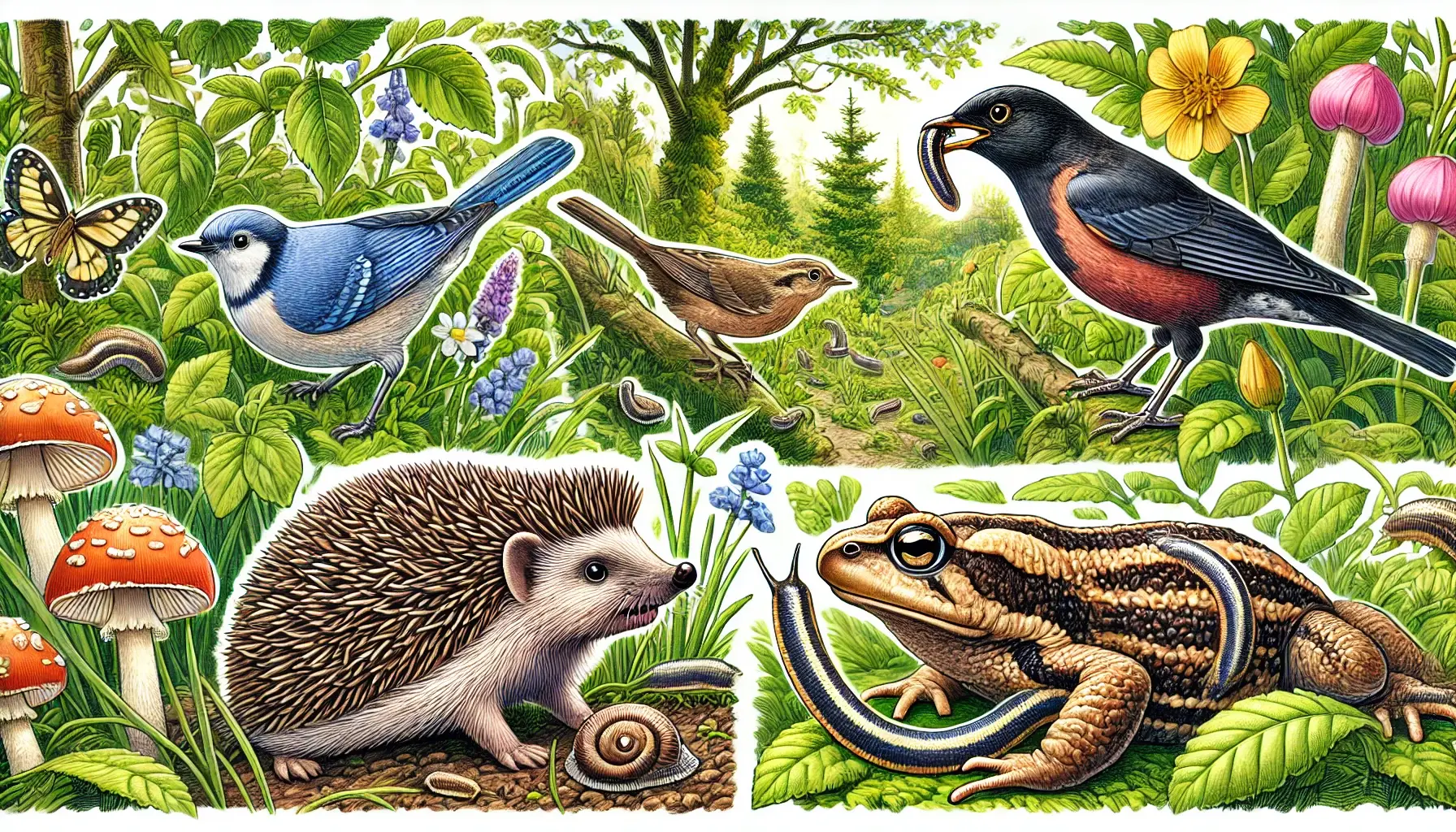 illustratie van de dieren die slakken eten